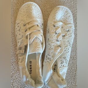 Torrid White Crochet Canvas Shoes - 10